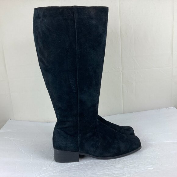 Sillouettes Women Sz 8W Wide Tall Suede Black Leather Riding Boots Low Block - Picture 7 of 11